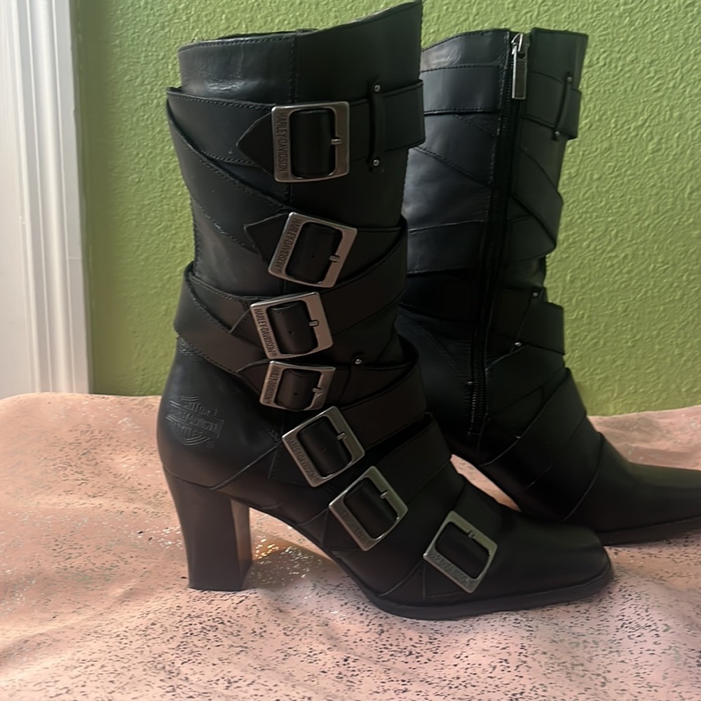 Black Leather Buckle Boots - Picture 2 of 7